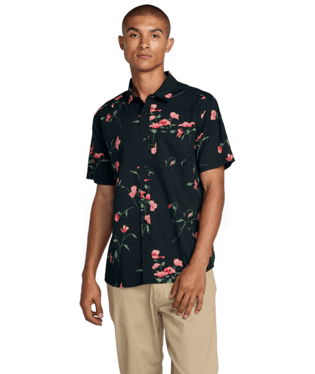 RVCA Botanical Short Sleeve Button Up Pirate Black Men's Short Sleeve Button Up Shirts RVCA 