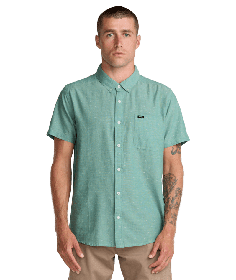 RVCA That'll Do Dobby Short Sleeve Button Up Bottle Green Men's Short Sleeve Button Up Shirts RVCA 