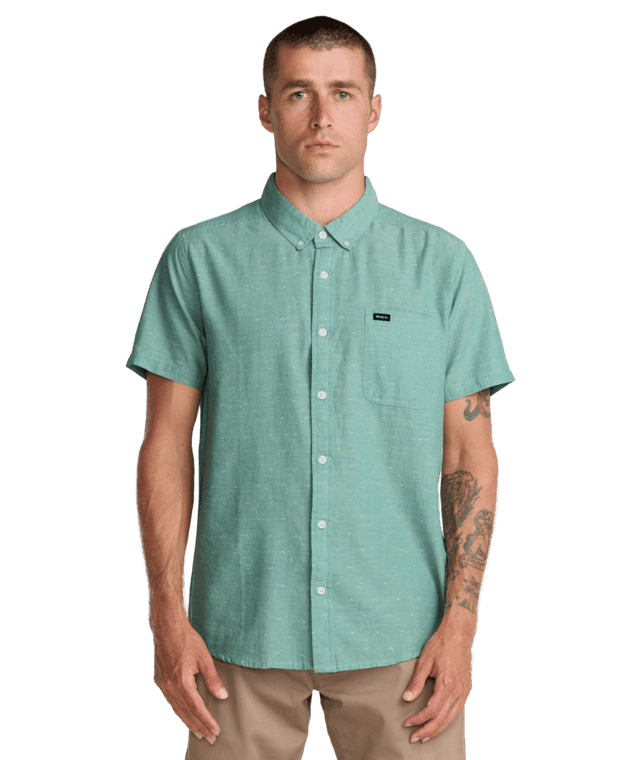 RVCA That'll Do Dobby Short Sleeve Button Up Bottle Green Men's Short Sleeve Button Up Shirts RVCA 