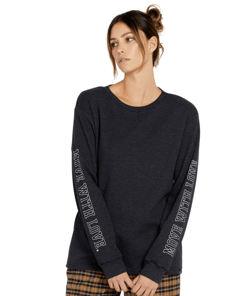 VOLCOM Women's Dede Lovelace Long Sleeve T-Shirt Black/Charcoal Women's Long Sleeve T-Shirts Volcom 