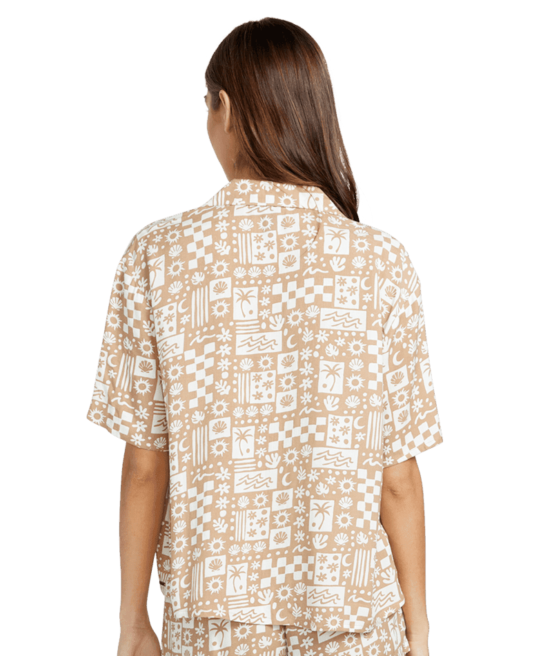 VOLCOM Women's Sunny Daze Button-Up Shirt Mocha Women's Blouses Volcom 