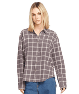VOLCOM Women's Plaid To Meet U 2 Long Sleeve Shirt Dark Grey Women's Flannels and Button Ups Volcom 
