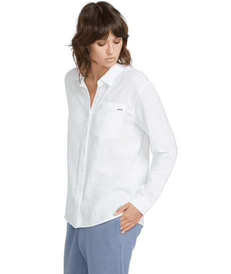 VOLCOM Women's Lived In Lounge Button Up Long Sleeve White Women's Flannels and Button Ups Volcom 