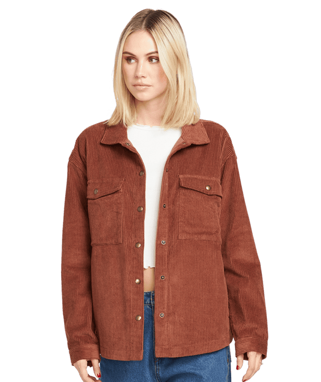 VOLCOM Women's Power Chord Shacket Chestnut Brown Women's Street Jackets Volcom 