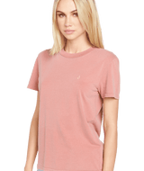 VOLCOM Women's Solid Stone Embroidered T-Shirt Mauve Rose Men's Short Sleeve T-Shirts Volcom 