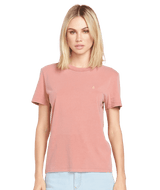 VOLCOM Women's Solid Stone Embroidered T-Shirt Mauve Rose Men's Short Sleeve T-Shirts Volcom 