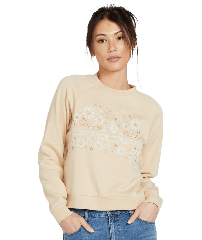 VOLCOM Women s Truly Deal Crew Sweatshirt Khaki