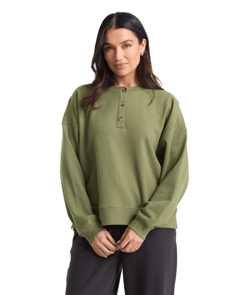 VOLCOM Women's Lived In Fleece Henley Moss Stone Women's Sweaters Volcom 