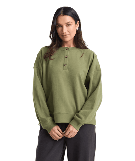 VOLCOM Women's Lived In Fleece Henley Moss Stone Women's Sweaters Volcom 