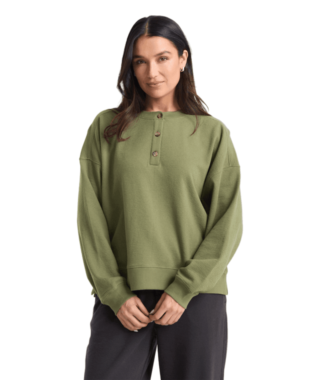 VOLCOM Women's Lived In Fleece Henley Moss Stone Women's Sweaters Volcom 