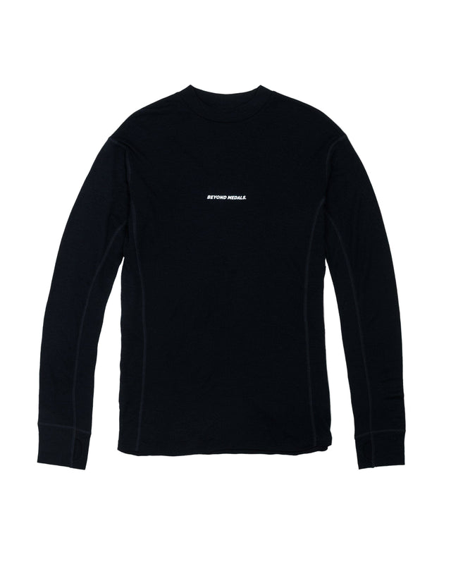 BEYOND MEDALS Merino Base Layer Top Black Men's Base Layers Beyond Medals 