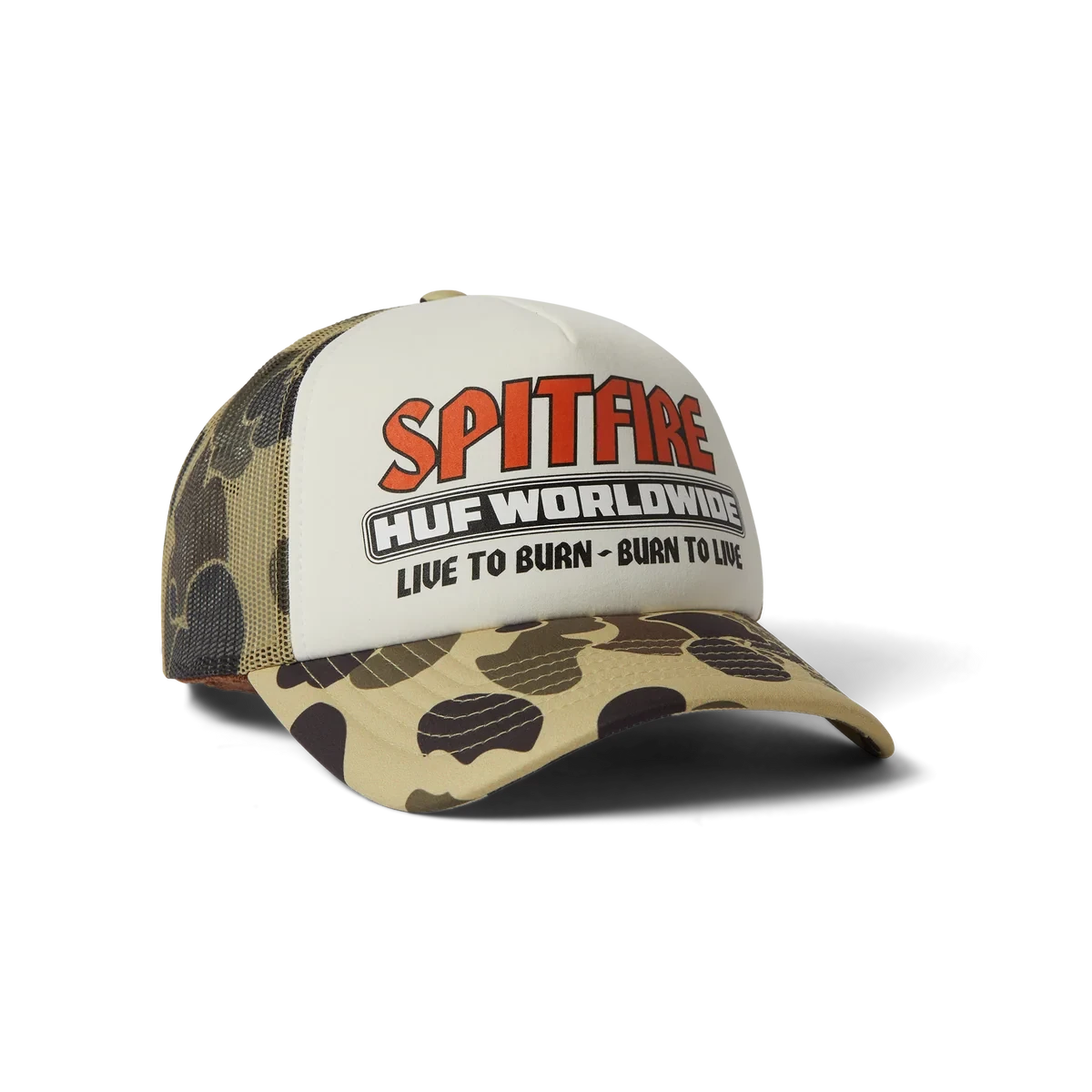 HUF X Spitfire Burn Forever Trucker Hat Camo