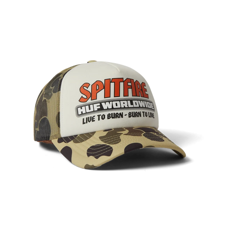 HUF X Spitfire Burn Forever Trucker Hat Camo Men's Hats Huf 