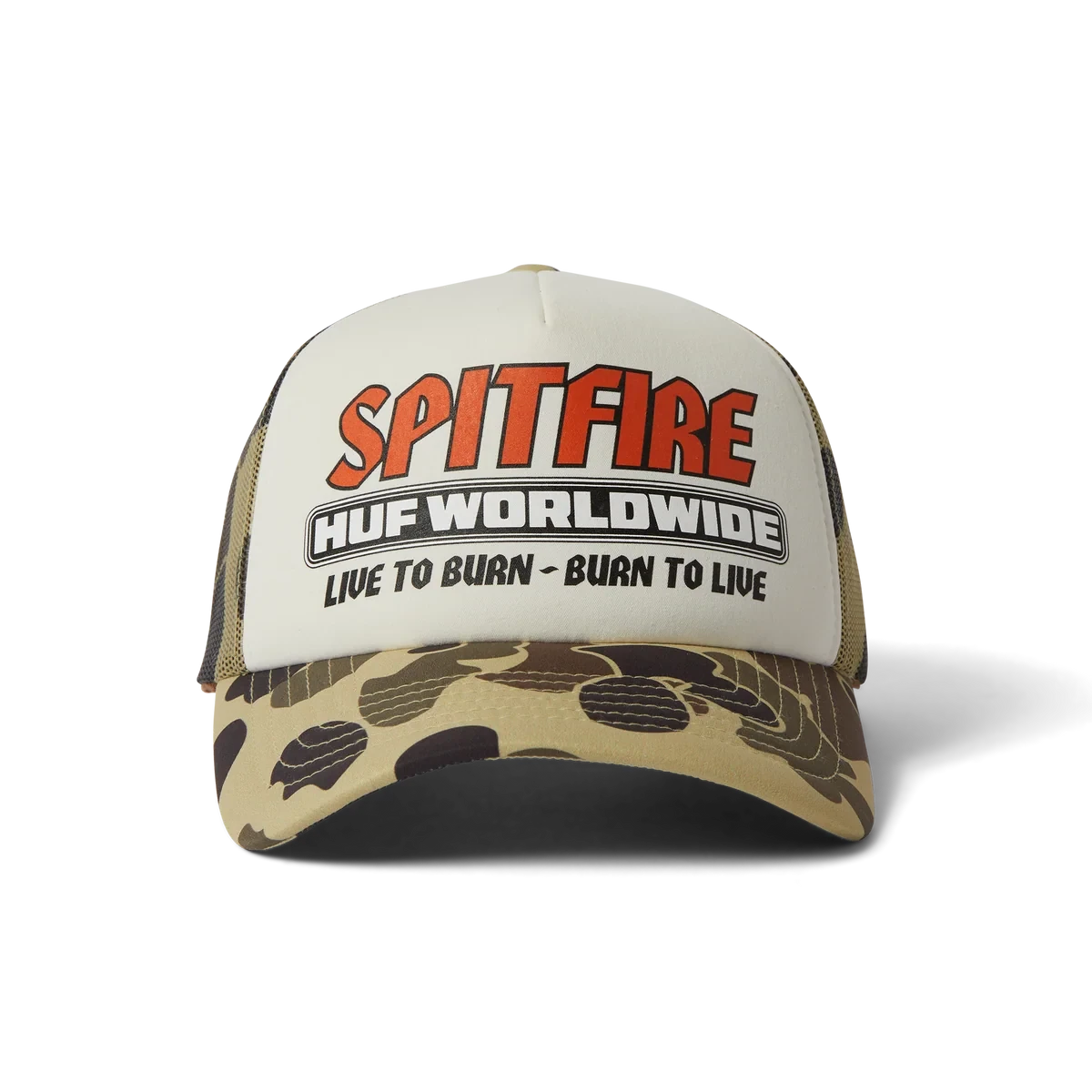 HUF X Spitfire Burn Forever Trucker Hat Camo