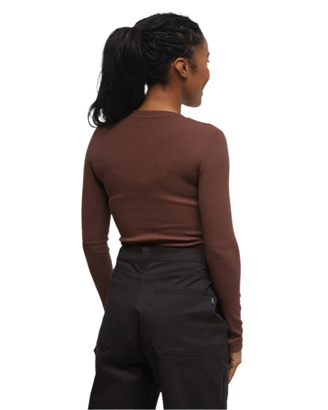 TENTREE Women's Rib Snap Placket Henley Longsleeve Shirt Deep Mahogany Women's Long Sleeve T-Shirts Tentree 