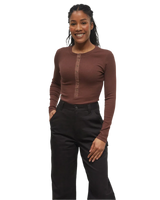 TENTREE Women's Rib Snap Placket Henley Longsleeve Shirt Deep Mahogany Women's Long Sleeve T-Shirts Tentree 