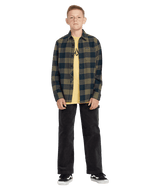VOLCOM Boy's Caden Long Sleeve Plaid Flannel Button Up Navy Boy's Long Sleeve Button Ups Volcom 