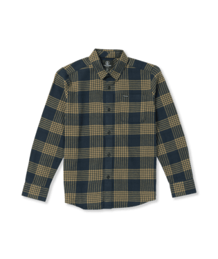 VOLCOM Boy's Caden Long Sleeve Plaid Flannel Button Up Navy Boy's Long Sleeve Button Ups Volcom 