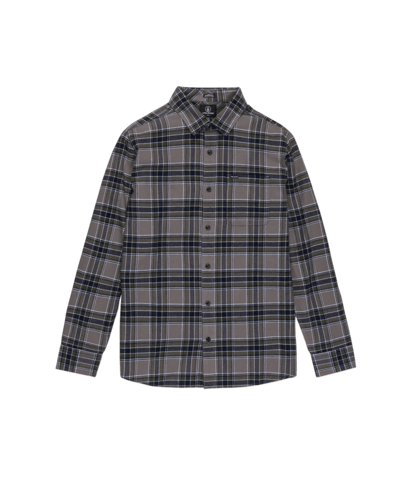 VOLCOM Boys Caden Plaid Flannel Pewter Boy's Long Sleeve Button Ups Volcom 