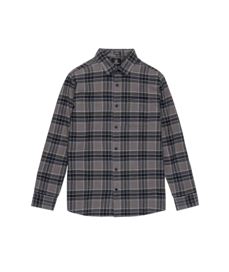 VOLCOM Boys Caden Plaid Flannel Pewter Boy's Long Sleeve Button Ups Volcom 