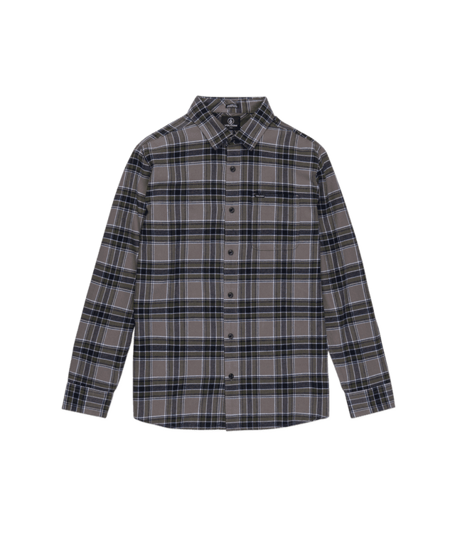 VOLCOM Boys Caden Plaid Flannel Pewter Boy's Long Sleeve Button Ups Volcom 