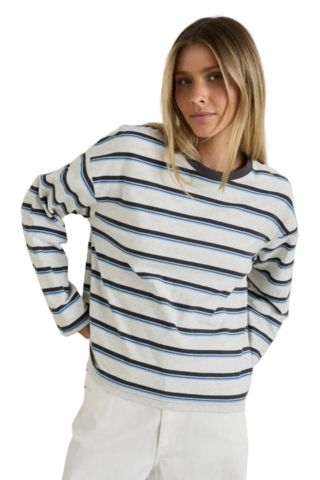 RHYTHM Women's Porto Stripe Long Sleeve T-Shirt Gray Women's Long Sleeve T-Shirts Rhythm 