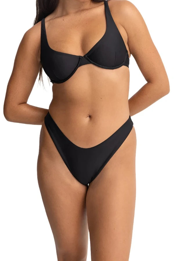 RHYTHM Women's Classic High Cut Bikini Bottom Black Women's Bikini Bottoms Rhythm 