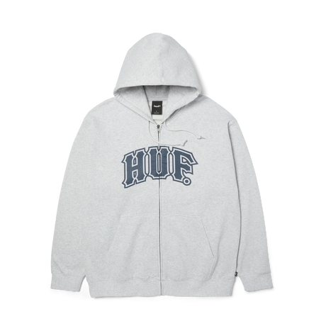 HUF Classic Arch Full-Zip Hoodie Heather Grey/Navy Men's Zip Hoodies Freeride Boardshop 