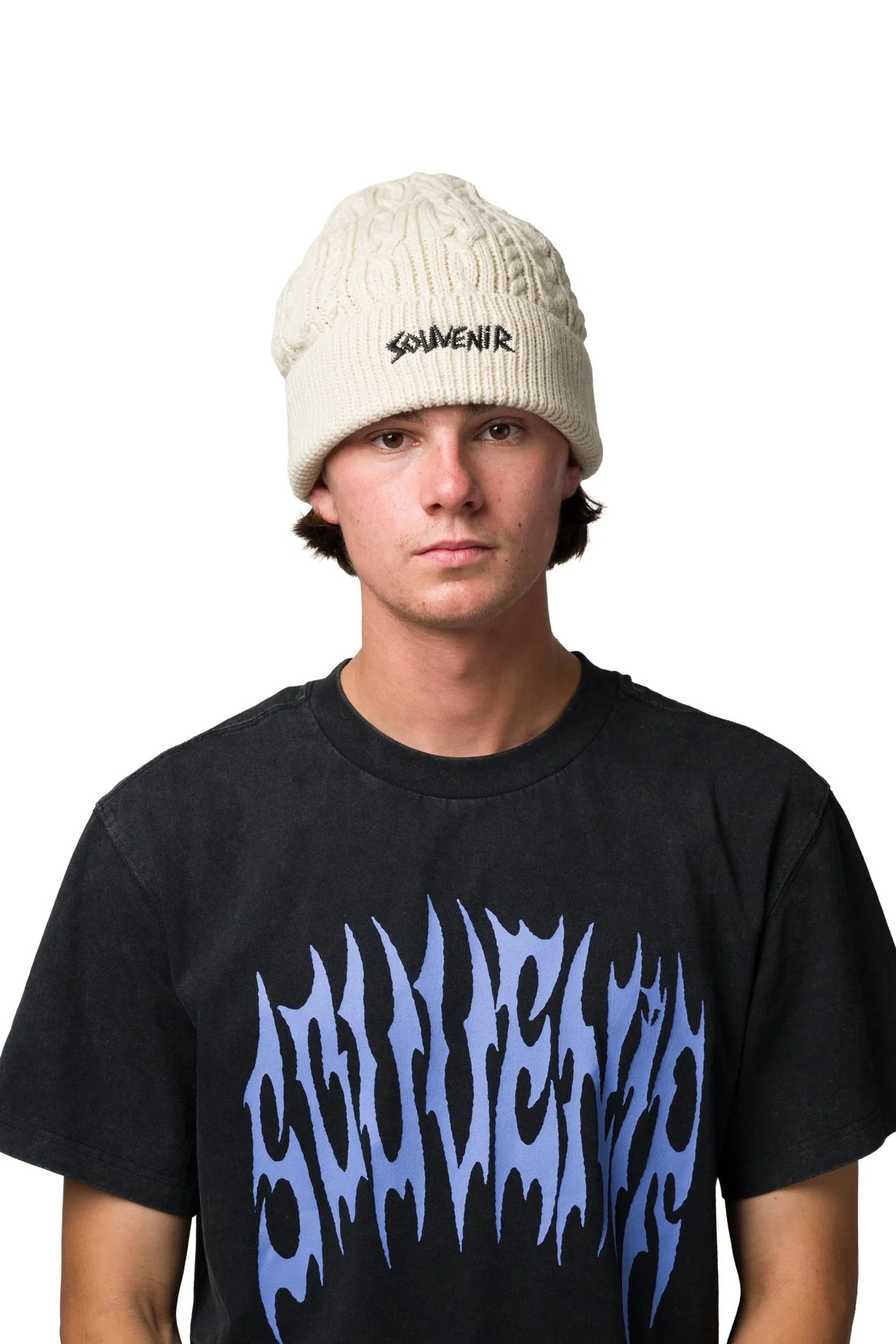 SOUVENIR Cable Knit Beanie White Men's Beanies Souvenir 