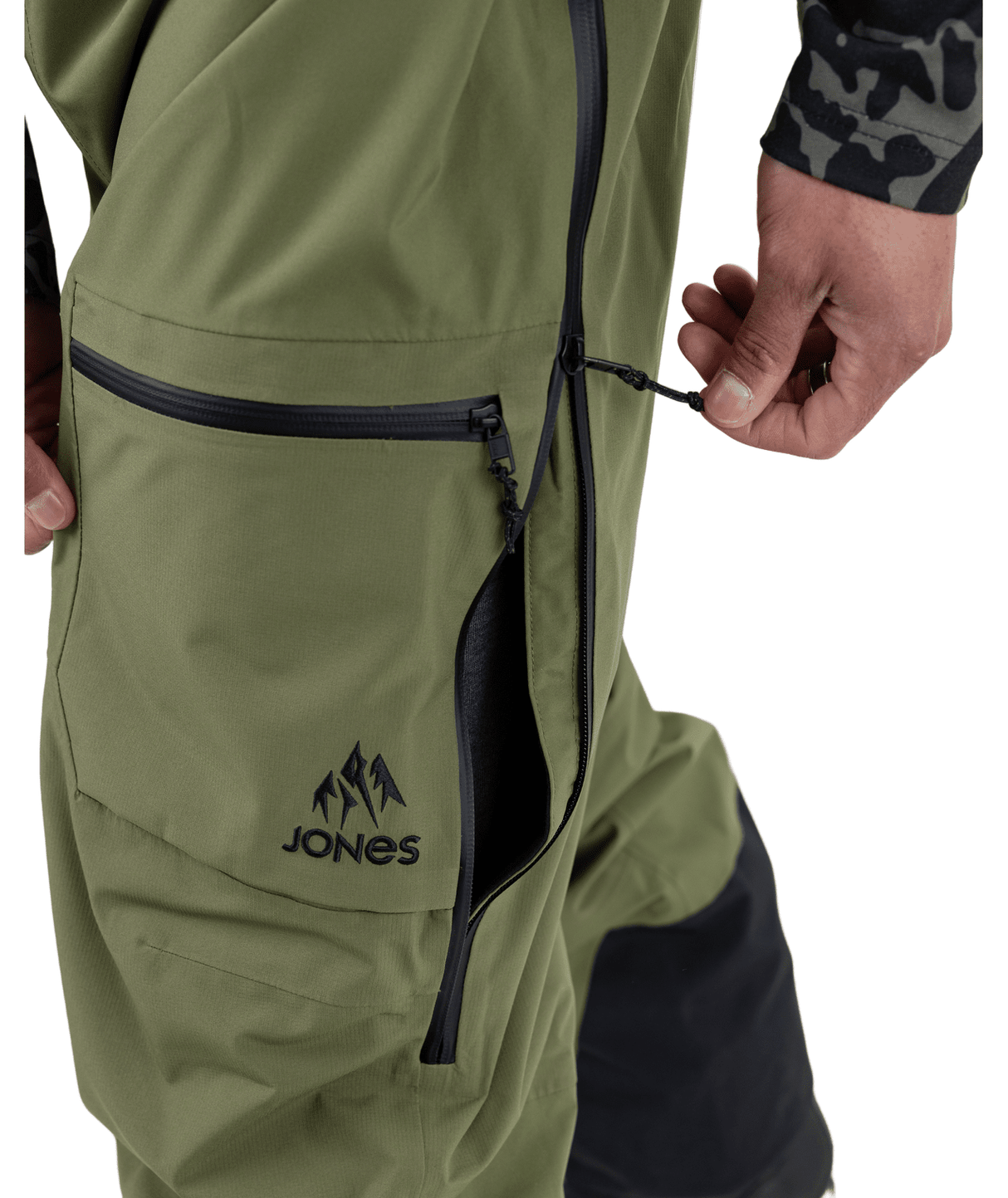 JONES MTN Surf Recycled Bib Snow Pants Moss Green 2026 Men's Snow Bib Pants Jones Snowboards 