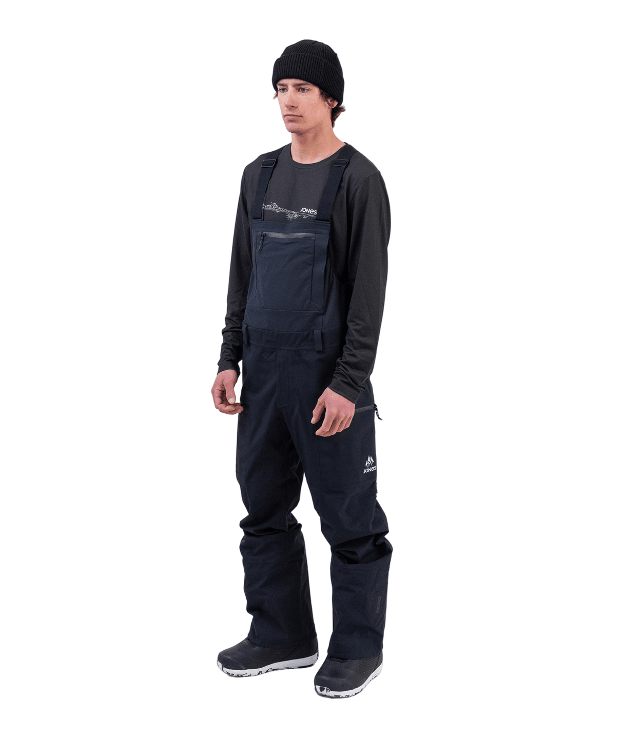 JONES Shralpinist Stretch Recycled 3L Bib Snow Pants Stealth Black 2026 Men's Snow Bib Pants Jones Snowboards 