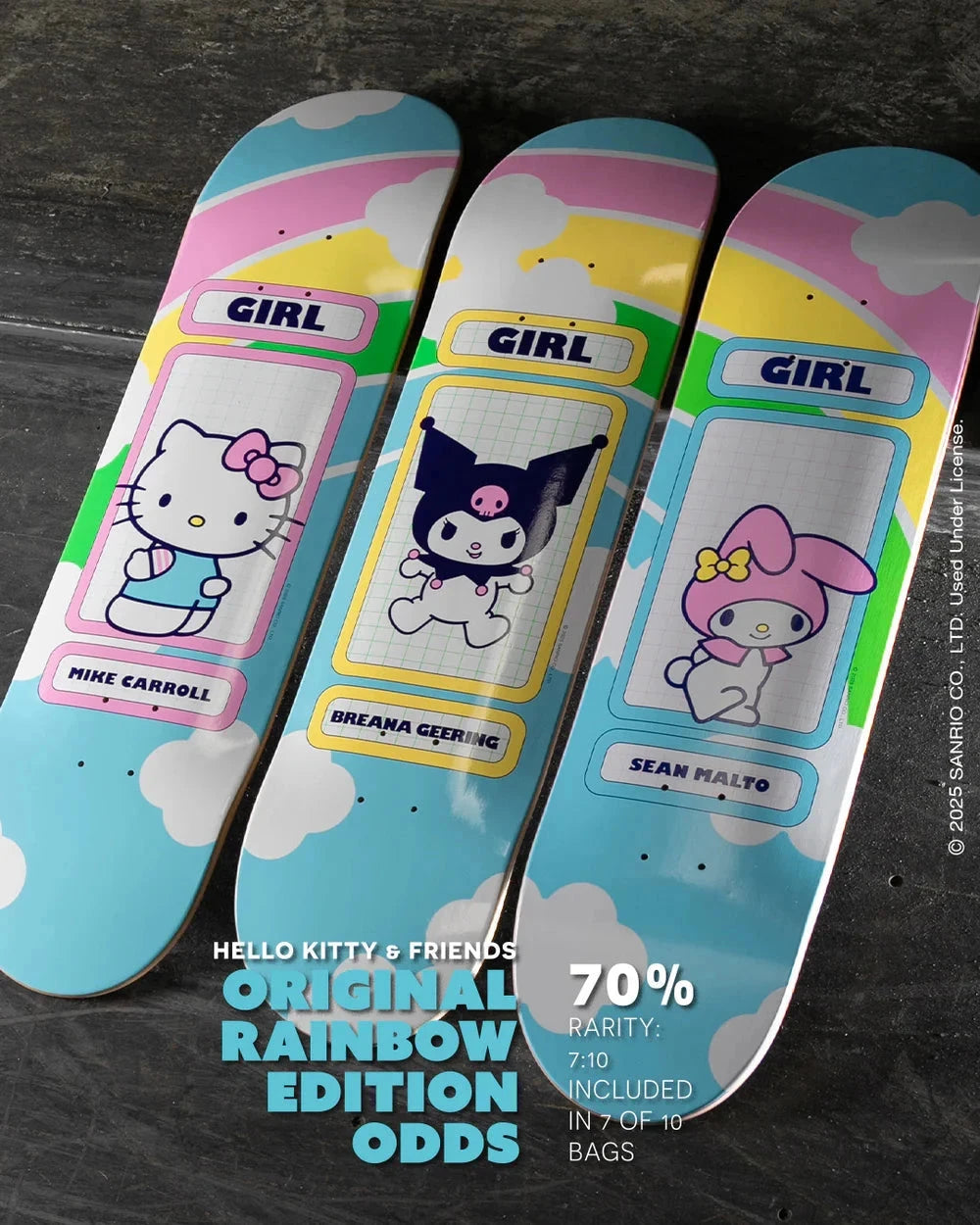 GIRL Hello Kitty & Friends Rainbow Blind Bag Carroll 8.5 Skateboard Deck Skateboard Decks Girl 