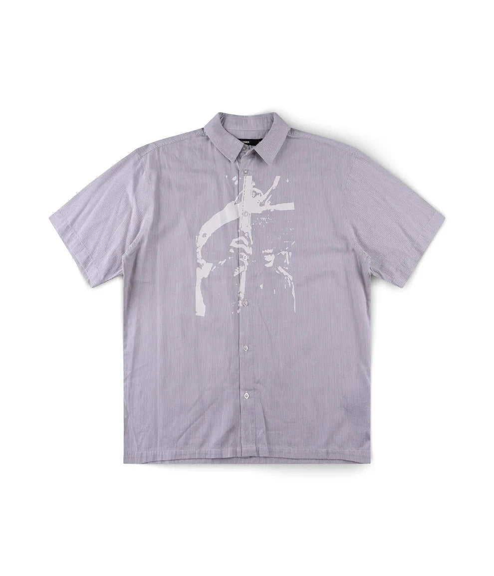 FORMER Vivian Boxy Stripe Button Up Shirt Grey Men's Short Sleeve Button Up Shirts Former 