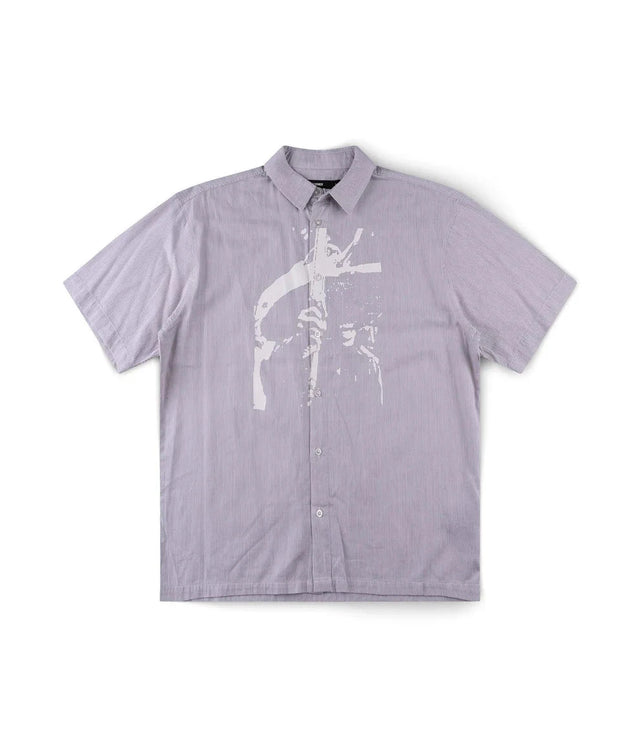 FORMER Vivian Boxy Stripe Button Up Shirt Grey Men's Short Sleeve Button Up Shirts Former 