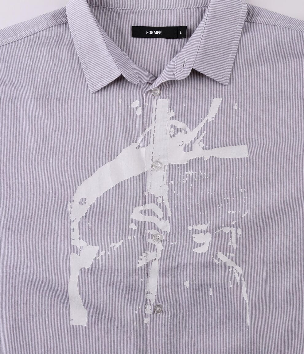 FORMER Vivian Boxy Stripe Button Up Shirt Grey Men's Short Sleeve Button Up Shirts Former 