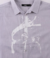 FORMER Vivian Boxy Stripe Button Up Shirt Grey Men's Short Sleeve Button Up Shirts Former 