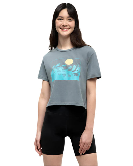 TENTREE Women's Sea Forestation Crop T-Shirt Anchor Grey/Sea Blue Women's Short Sleeve T-Shirts Tentree 