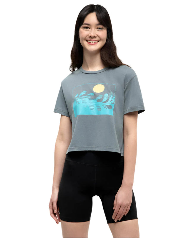 TENTREE Women's Sea Forestation Crop T-Shirt Anchor Grey/Sea Blue Women's Short Sleeve T-Shirts Tentree 
