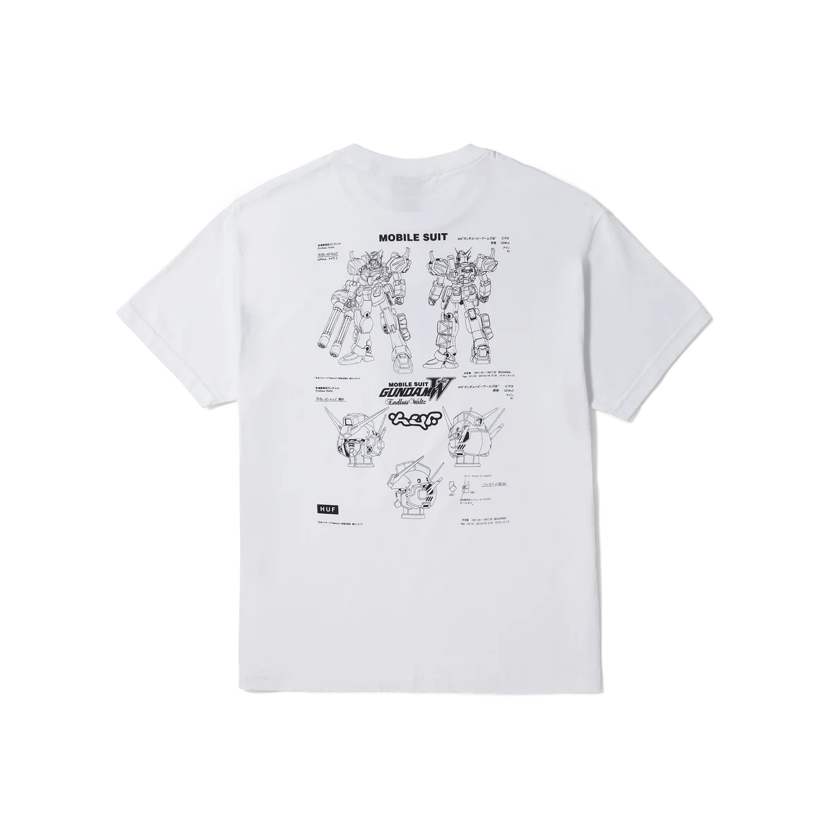 HUF x Gundam Heavy Arms Schematics T-Shirt White Men's Short Sleeve T-Shirts huf 