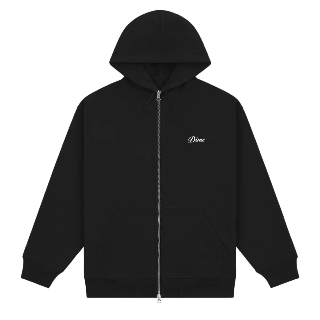 DIME Cursive Small Logo Zip Hoodie Black Men's Zip Hoodies Dime MTL 