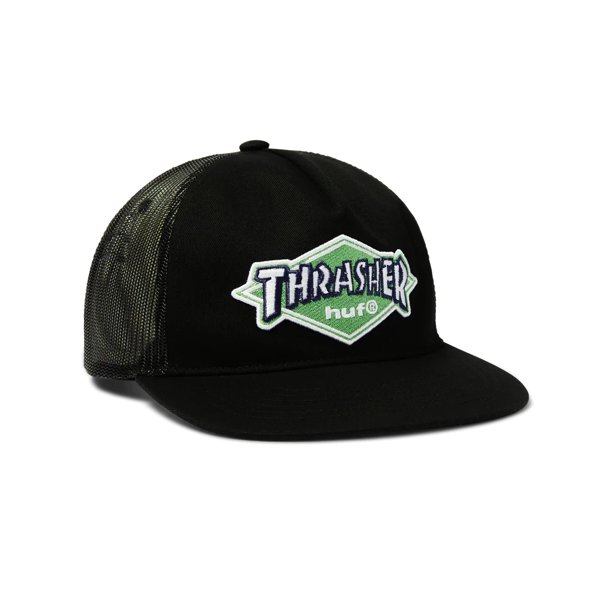 HUF x Thrasher Logo Twill Trucker Hat Black Men's Hats Huf 
