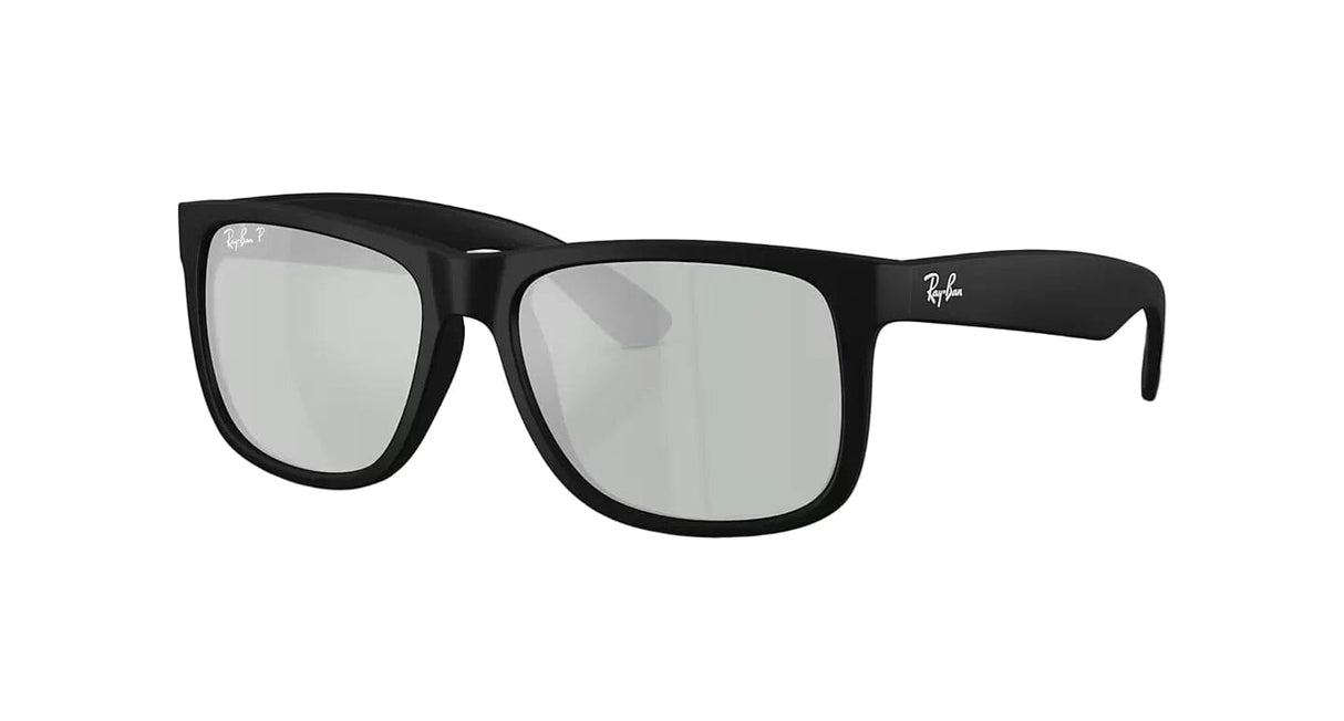 RAY-BAN Justin Classic Matte Rubber Black - Green Mirror Silver Polarized Sunglasses Sunglasses Ray-Ban 