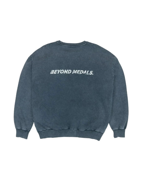BEYOND MEDALS Distressed Logo Crewneck Black Men's Crewnecks Beyond Medals 