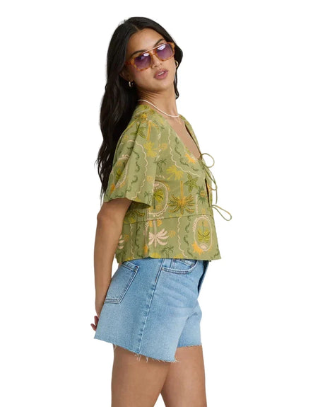 BILLABONG Women’s Totally Tropic Short Sleeve Woven Top Cedar Women's Blouses Billabong 