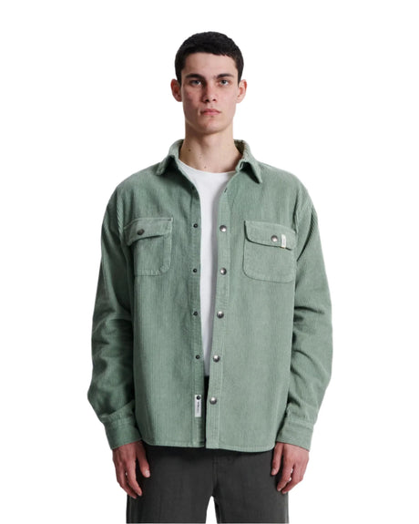 CRITICAL SLIDE Surface Cord Overshirt Sage Men's Short Sleeve Button Up Shirts The Critical Slide Society 