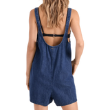 VOLCOM Women's Lived In Short Romper Deja Blue Women's Rompers & Jumpsuits Volcom 