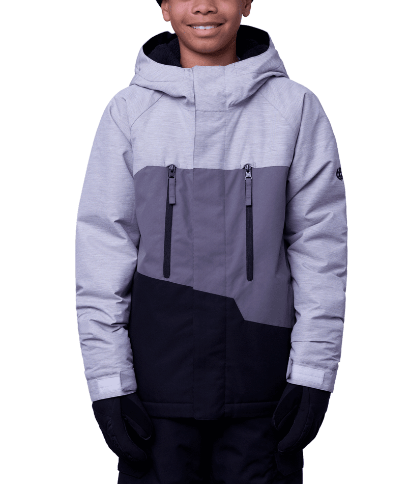 686 Youth Geo Insulated Snowboard Jacket White Heather Colourblock 2024 Youth Snow Jackets 686 