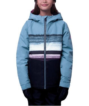 686 Girl's Athena Insulated Snowbard Jacket Steel Blue Colourblock 2024 Youth Snow Jackets 686 