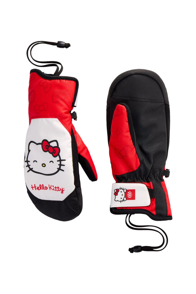 686 Women's Revel Mitt Hello Kitty Red White Women's Snow Mitts 686 