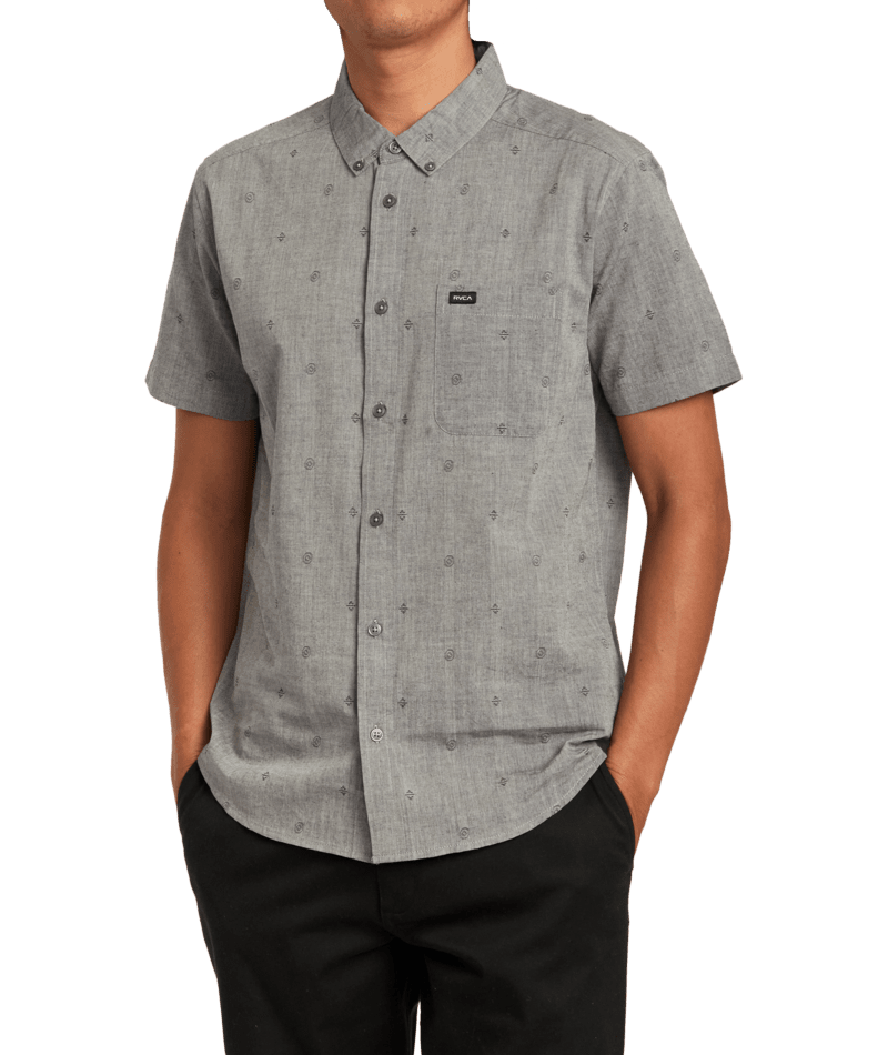 RVCA That'll Do Dobby Short Sleeve Button Up Grey Men's Short Sleeve Button Up Shirts RVCA 